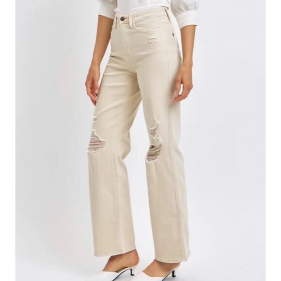 NEW Judy Blue High Waist Garment Dyed Destroyed 90s Straight Bone Stretch Sz 18W - Picture 2 of 16